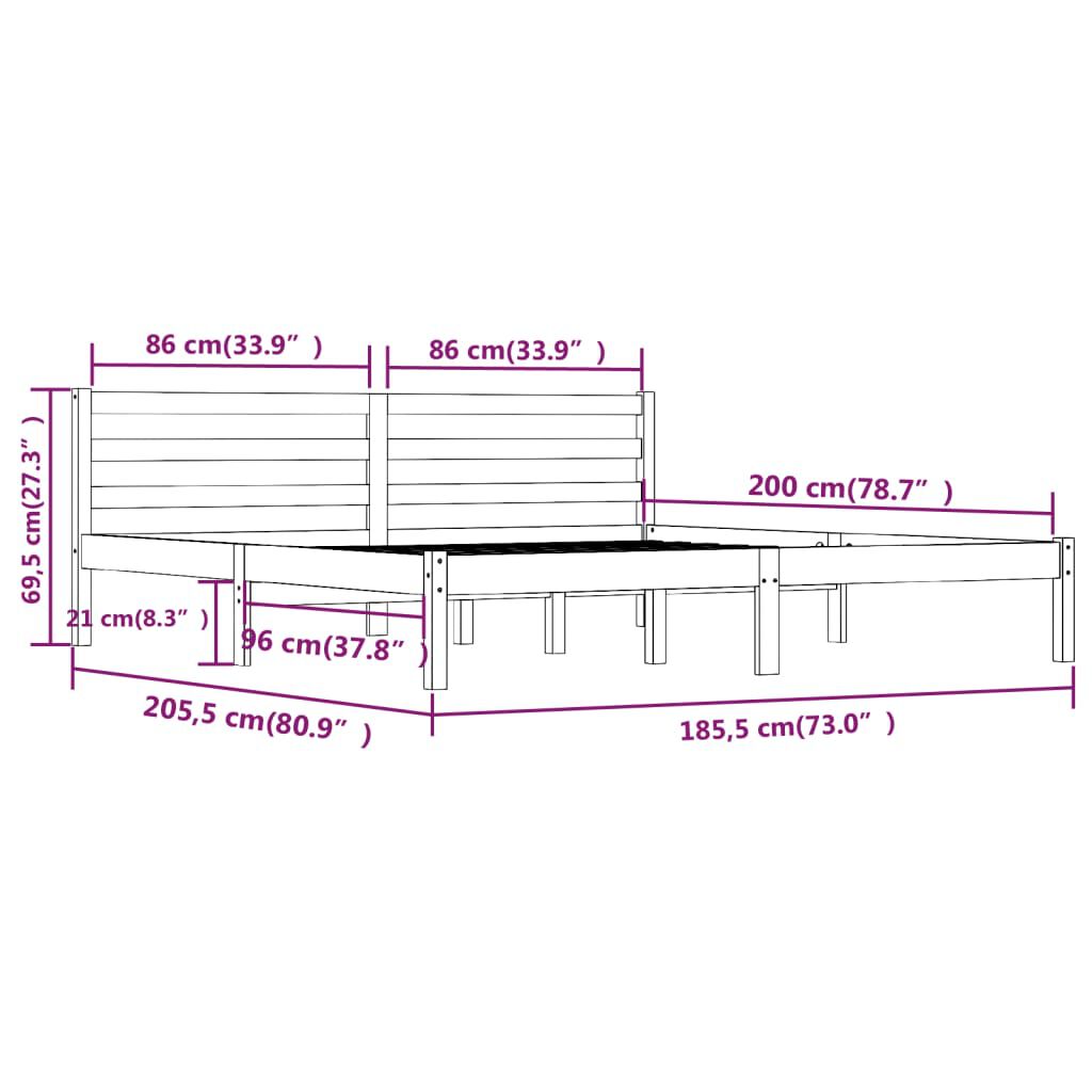 vidaXL Πλαίσιο Κρεβατιού 180x200 εκ. Μασίφ Ξύλο Πεύκου Super King Size