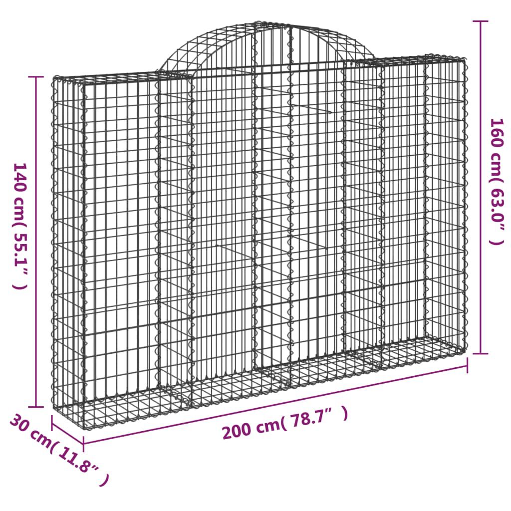 vidaXL Συρματοκιβώτια Τοξωτά 10 τεμ. 200x30x140/160 εκ. Γαλβαν. Ατσάλι