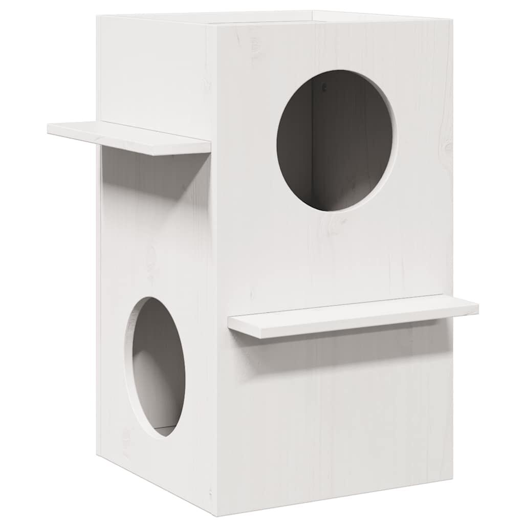 vidaXL σπιτάκι για γάτες Λευκό 43x43x60 cm από μασίφ ξύλο πεύκο