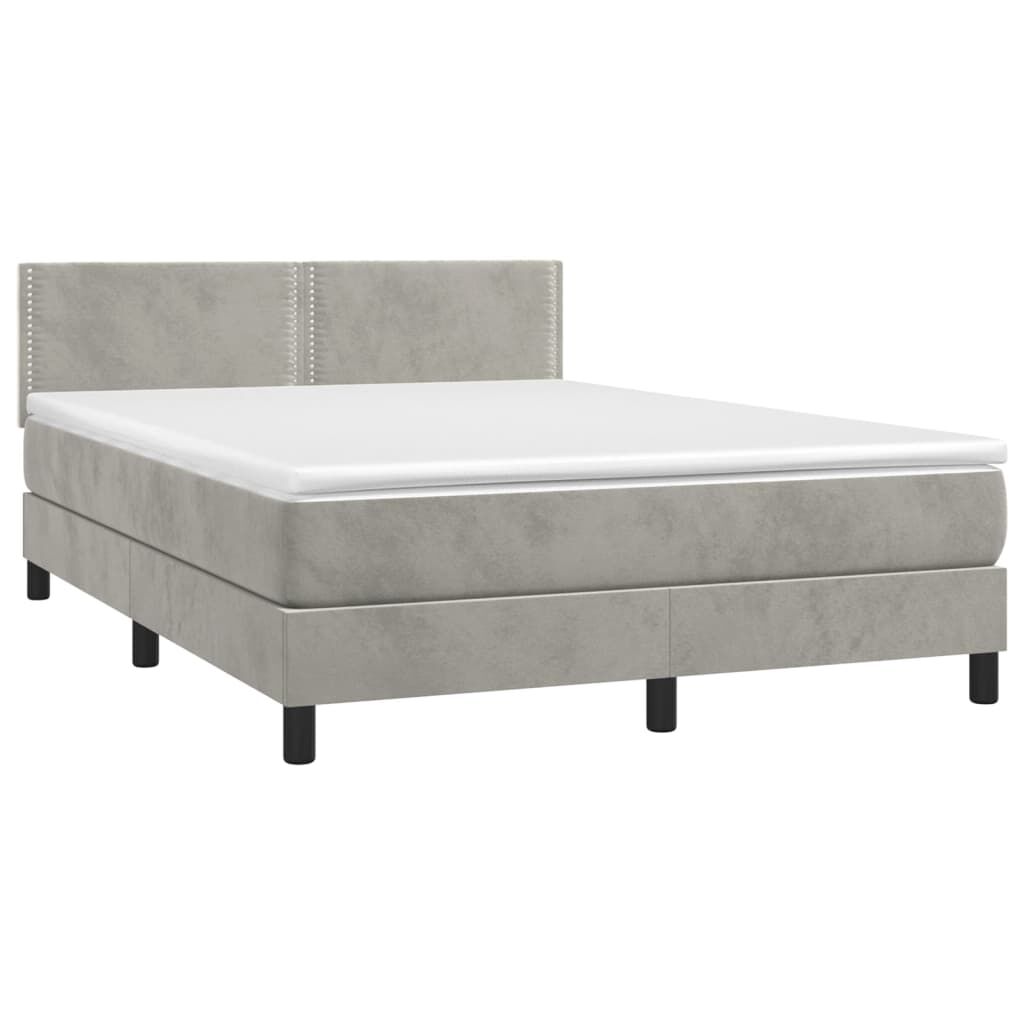 vidaXL Κρεβάτι Boxspring με Στρώμα&LED Αν. Γκρι 140x190 εκ. Βελούδινο