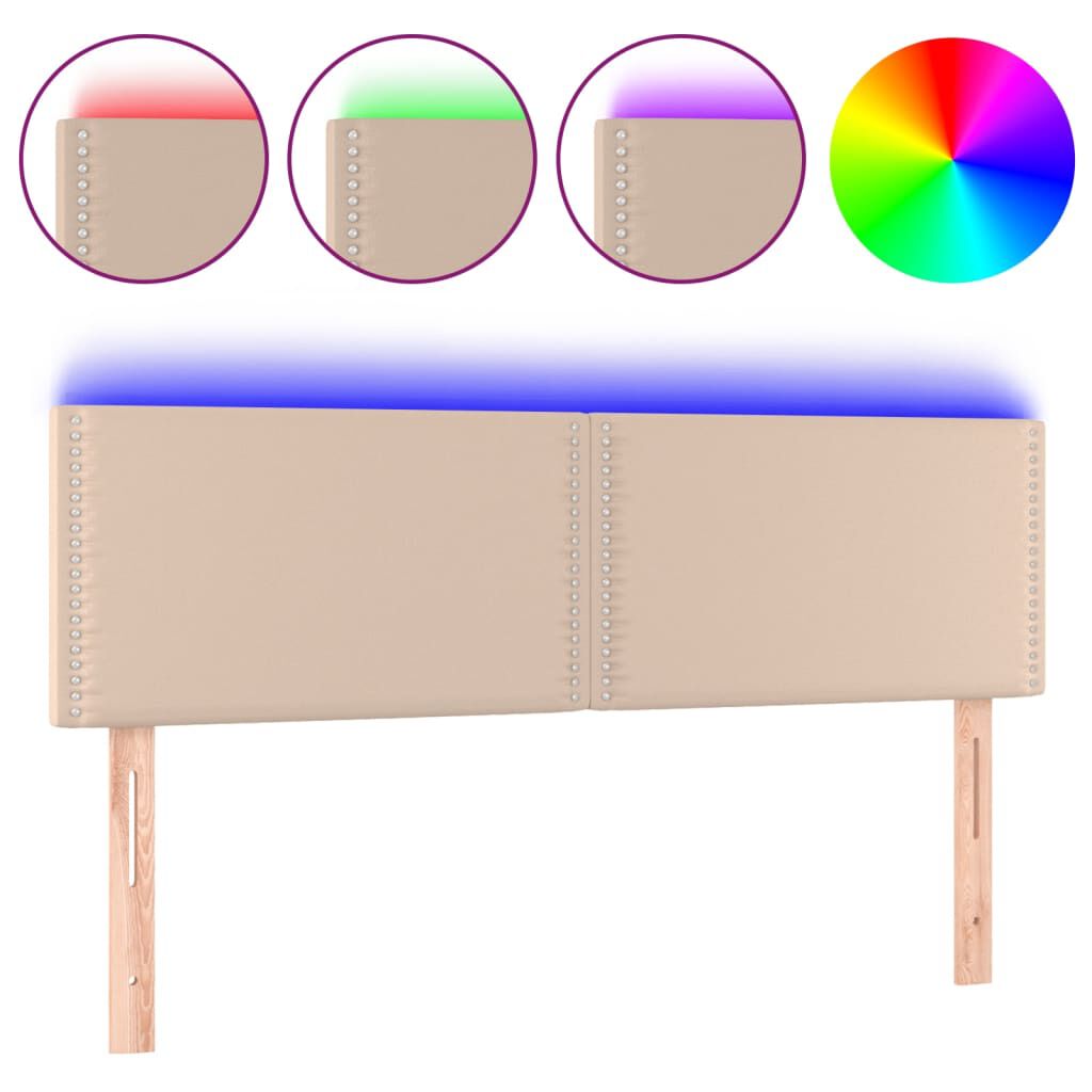 vidaXL Κεφαλάρι Κρεβατιού LED Καπουτσίνο 144x5x78/88 εκ. Συνθετ. Δέρμα