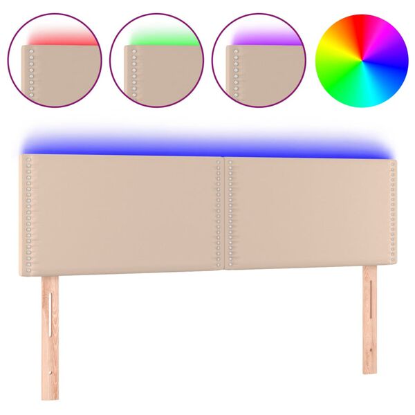 vidaXL Κεφαλάρι Κρεβατιού LED Καπουτσίνο 144x5x78/88 εκ. Συνθετ. Δέρμα