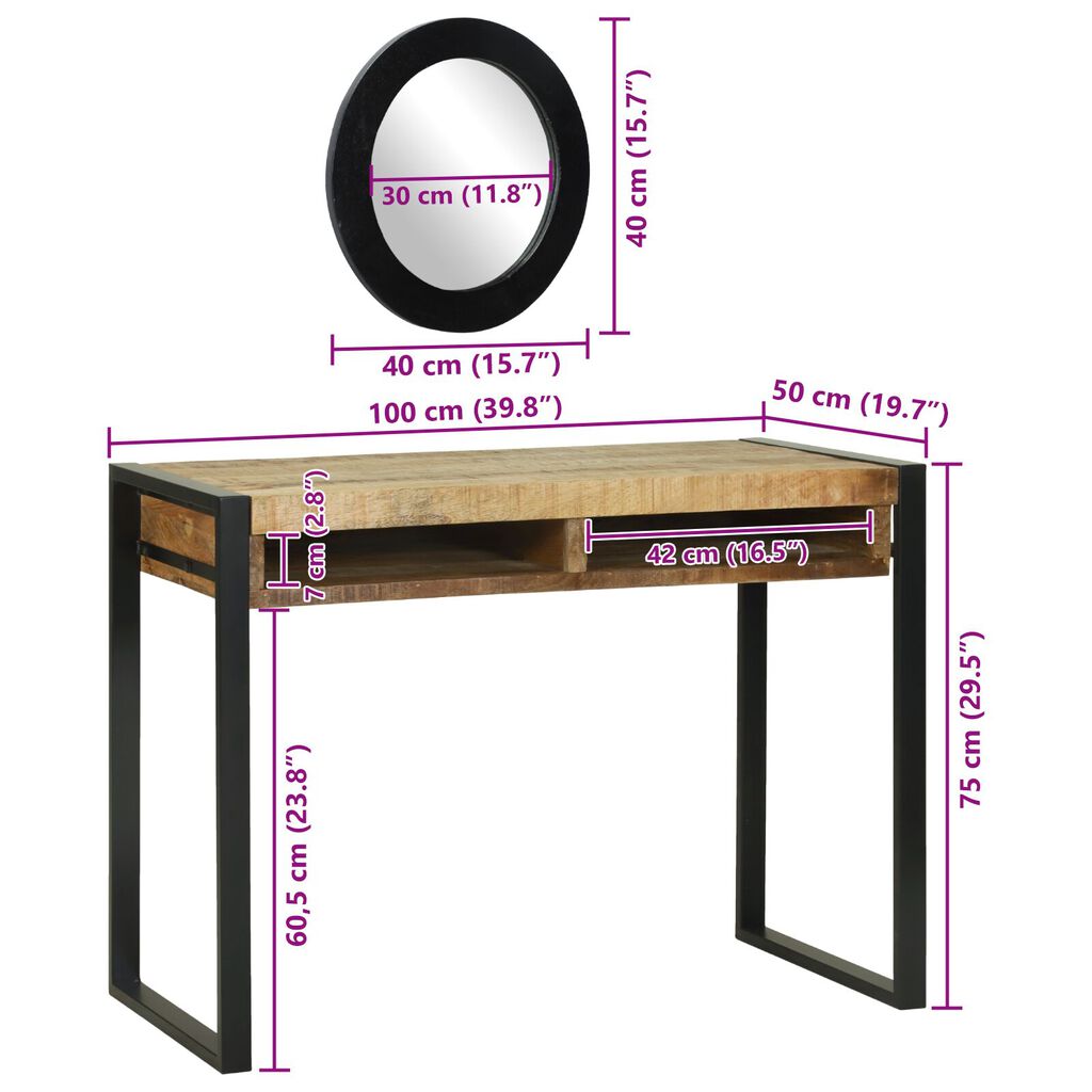 vidaXL Καθρέφτης με Τουλάπι 100x50x75 εκ Solid Rough Wood Mango