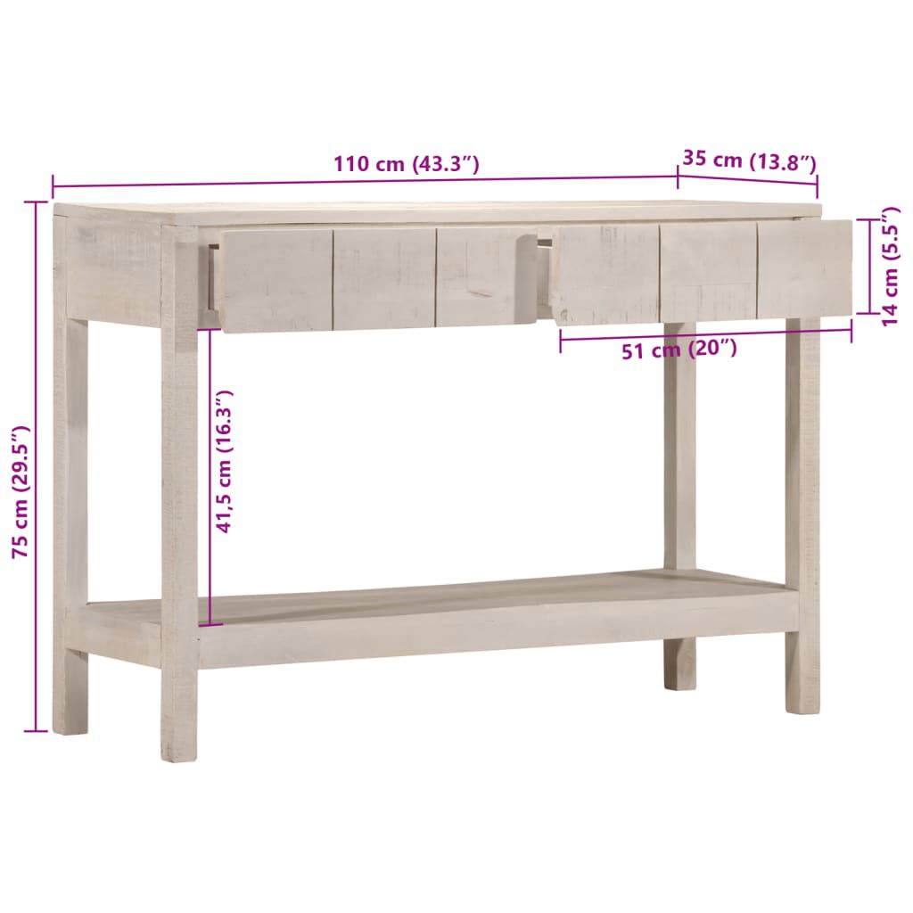 vidaXL Τραπέζι Κονσόλα Λευκό 110x35x75 εκ. Μασίφ Ξύλο Μάνγκο