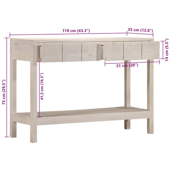 vidaXL Τραπέζι Κονσόλα Λευκό 110x35x75 εκ. Μασίφ Ξύλο Μάνγκο