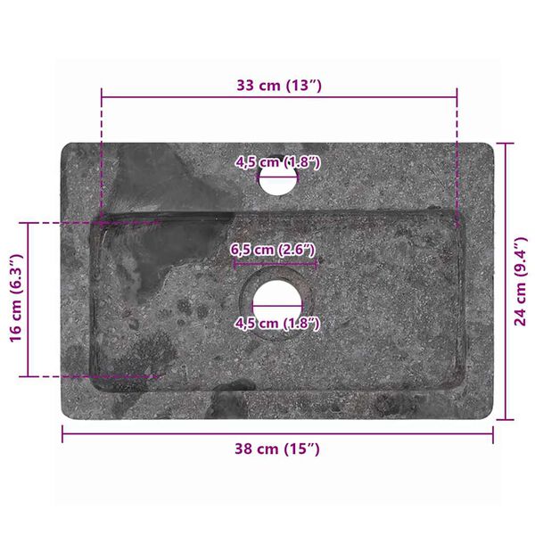 vidaXL Νιπτήρας Επιτοίχιος Γκρι 38 x 24 x 6,5 εκ. Μαρμάρινος
