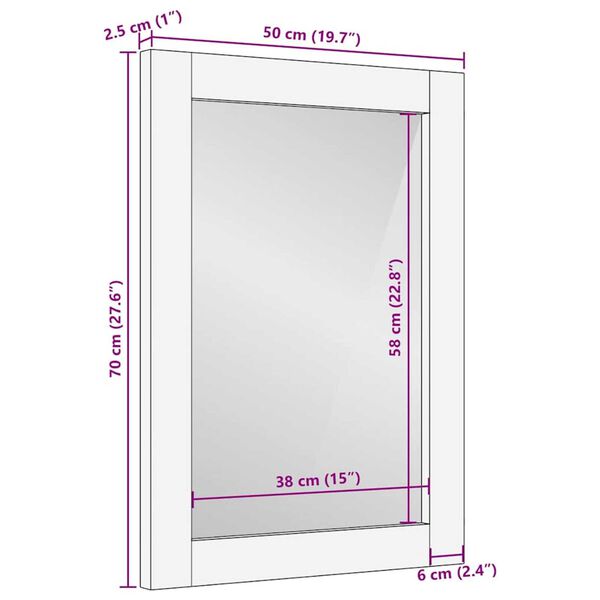 vidaXL Καθρέφτης Ανοιχτό καφέ 57 x 70 x 3 εκ Μασίφ ξύλο μάνγκο