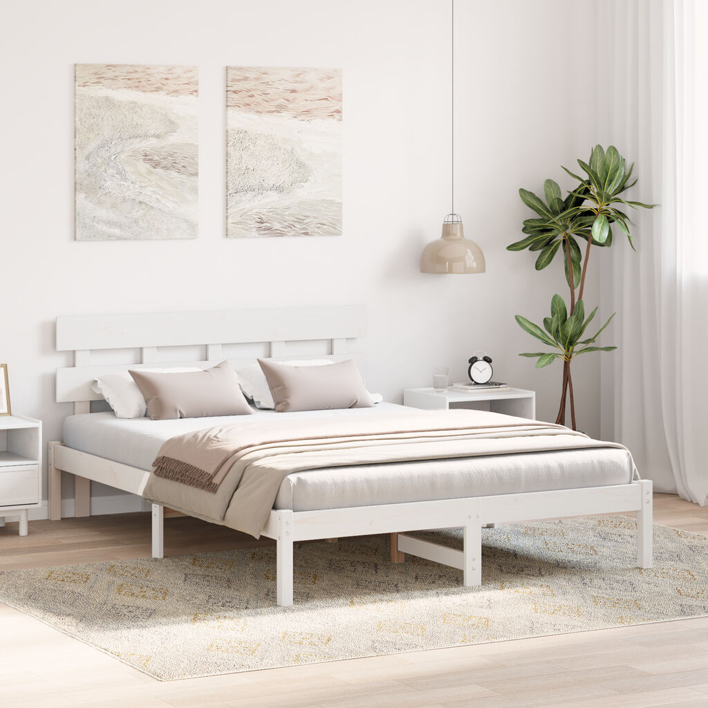 vidaXL Κρεβάτι με κεφαλίνη Λευκό 160x200 εκ Μασίφ ξύλο πεύκου