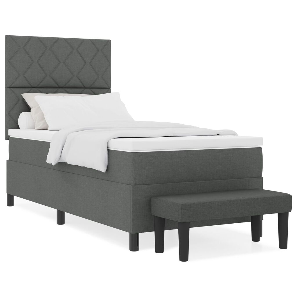vidaXL Κρεβάτι Box Spring με Στρώμα & Πάγκο Σκούρο Γκρι 90x190 εκ Ύφασμα