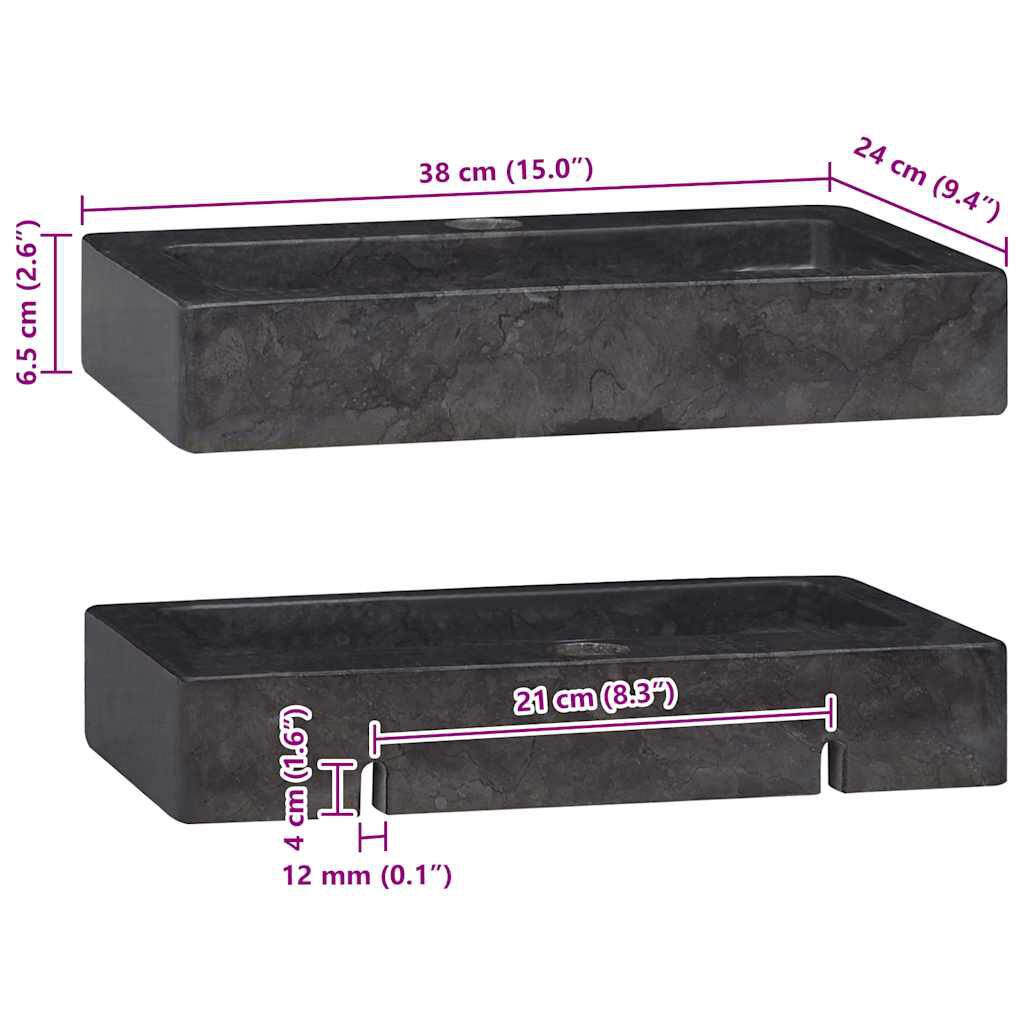 vidaXL Νιπτήρας Επιτοίχιος Μαύρος 38 x 24 x 6,5 εκ. Μαρμάρινος