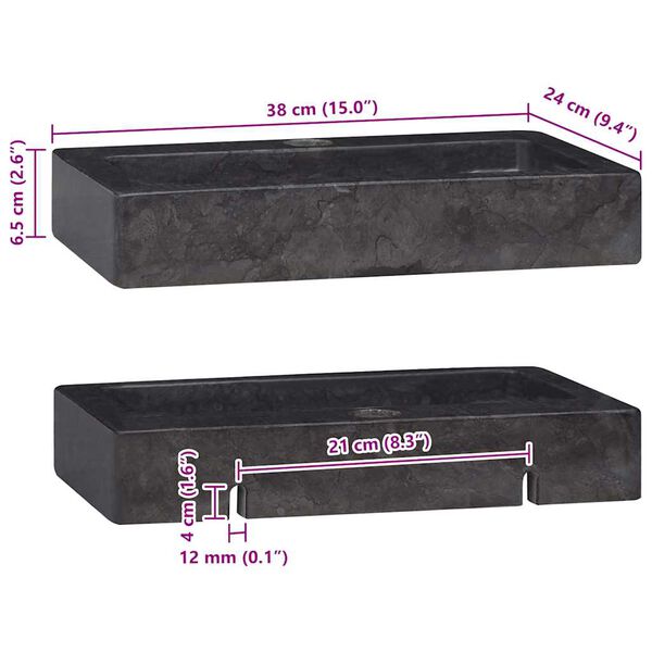 vidaXL Νιπτήρας Επιτοίχιος Μαύρος 38 x 24 x 6,5 εκ. Μαρμάρινος