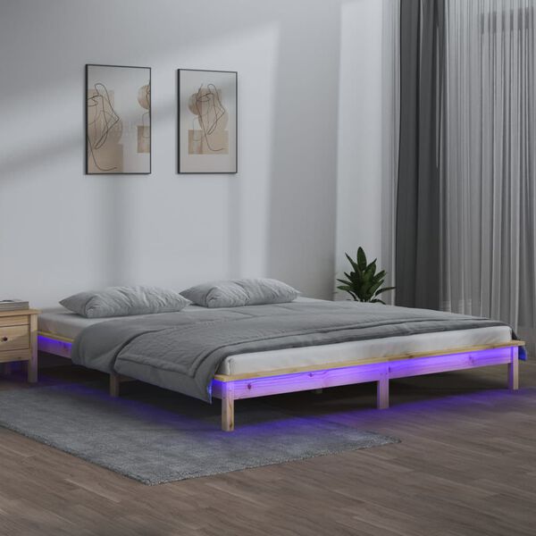 vidaXL Πλαίσιο Κρεβατιού με LED 140 x 200 εκ. από Μασίφ Ξύλο