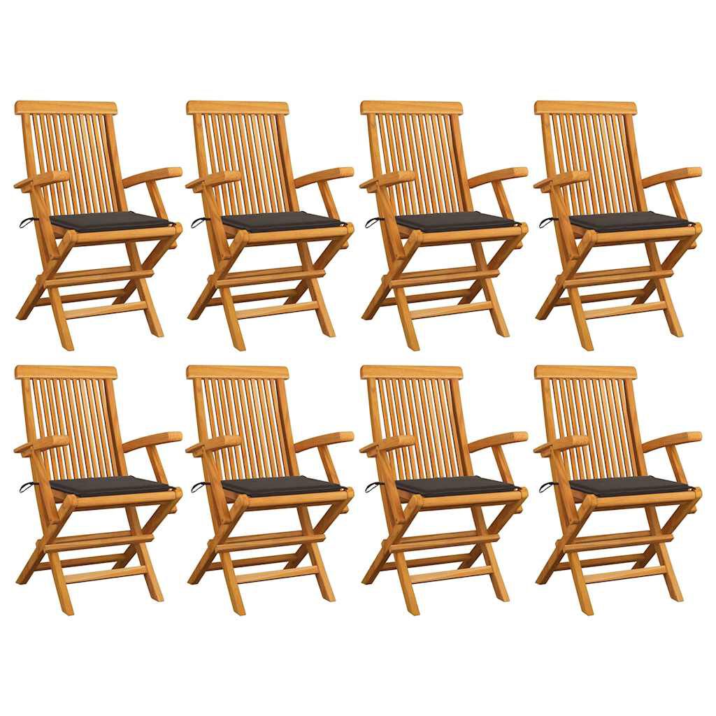 vidaXL Καρέκλες Κήπου 8 τεμ. από Μασίφ Ξύλο Teak με Taupe Μαξιλάρια