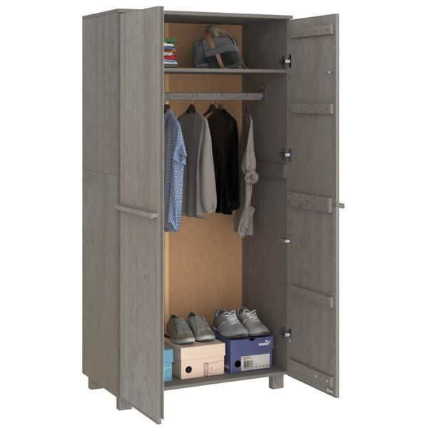 vidaXL Ντουλάπα HAMAR Αν. Γκρι 89 x 50 x 180 εκ. από Μασίφ Ξύλο Πεύκου