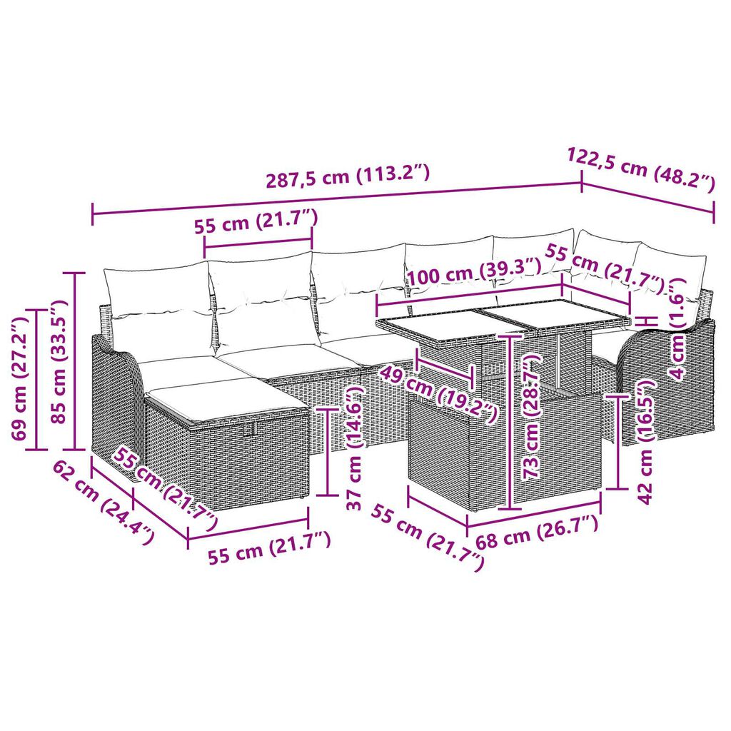 vidaXL Σετ Καναπέ Κήπου με μαξιλάρι 8 pcs Μαύρο Πολυ ράταν