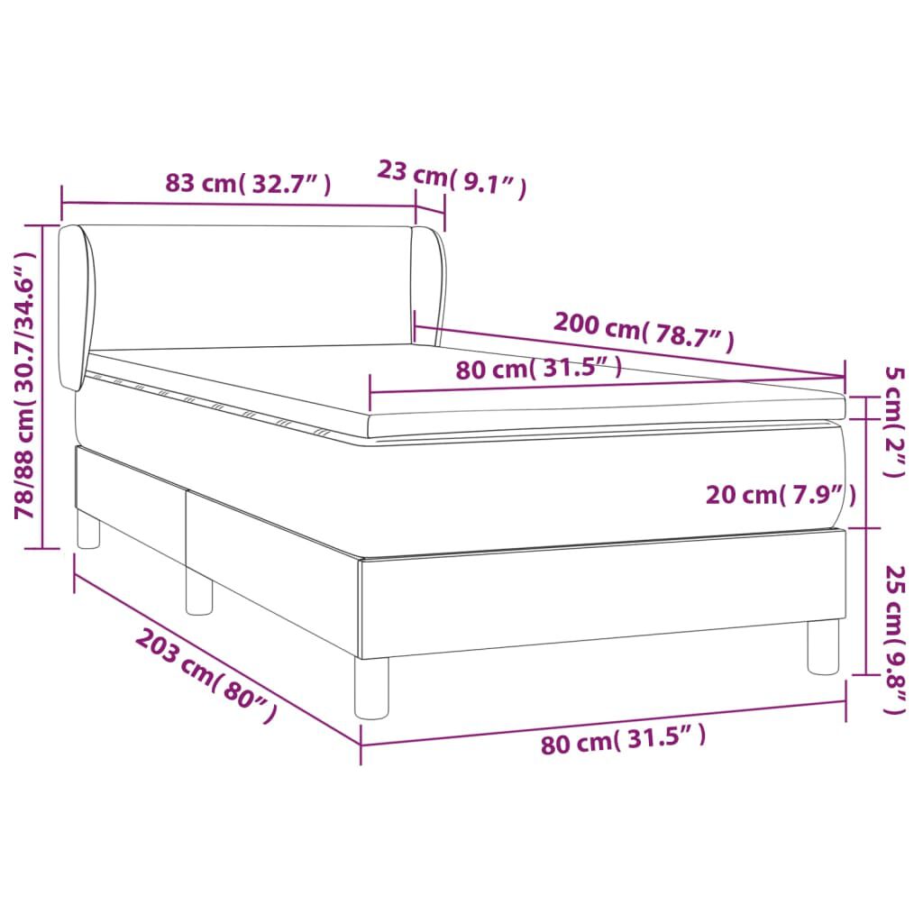 vidaXL Κρεβάτι Boxspring με Στρώμα Λευκό 80 x 200 εκ. Συνθετικό Δέρμα