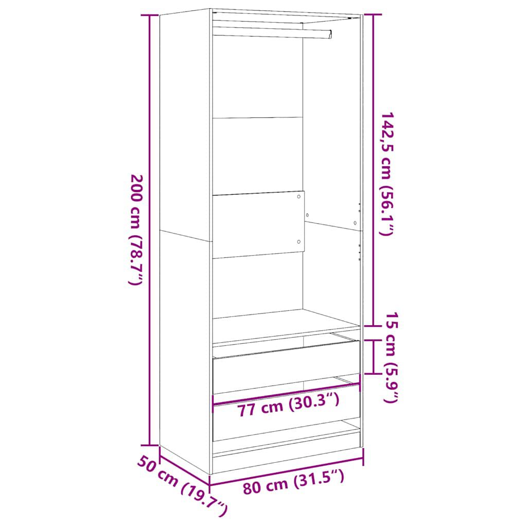 vidaXL Ντουλάπα Γκρι Sonoma 80x50x200 εκ. από Επεξεργασμένο Ξύλο