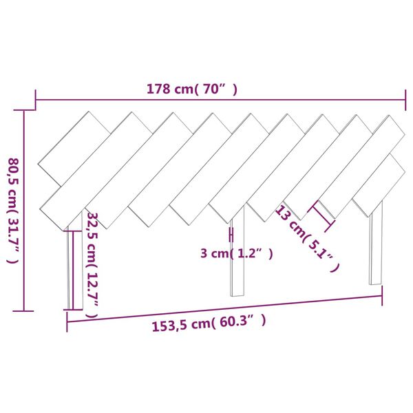 vidaXL Κεφαλάρι Κρεβατιού Γκρι178x3x80,5 εκ. από Μασίφ Ξύλο Πεύκου