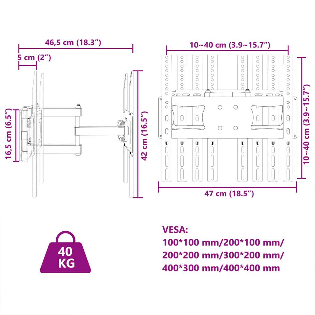 vidaXL Βάση Τηλεόρασης Επιτοίχια για 26-70Ιν Max VESA 400x400χιλ. 40κ.