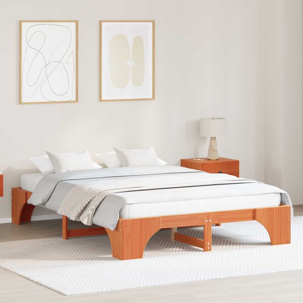 vidaXL Κρεβάτι Καφέ κερωμένο Στερεό ξύλο 140 x 200 cm Σταθερό