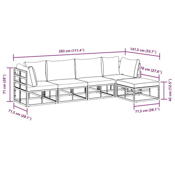 vidaXL Σετ Καναπέ Κήπου με μαξιλάρι 5 pcs Μαύρο Αλουμίνιο