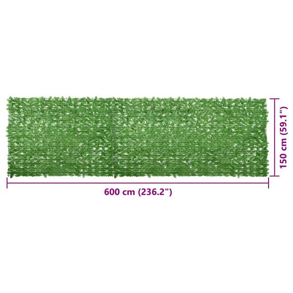 vidaXL Διαχωριστικό Βεράντας με Φύλλα Πράσινο 600 x 150 εκ.