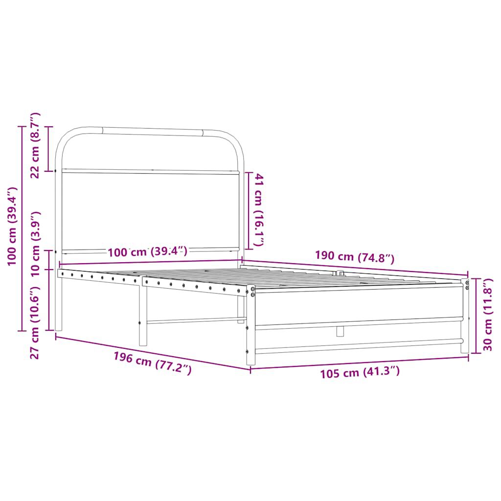 vidaXL Πλαίσιο Κρεβατιού Χωρ. Στρώμα Sonoma Δρυς 100x190 εκ Επ. Ξύλο