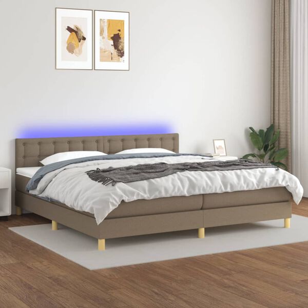 vidaXL &Kappa;&rho;&epsilon;&beta;ά&tau;&iota; Boxspring &mu;&epsilon; &Sigma;&tau;&rho;ώ&mu;&alpha; & LED Taupe 200x200 &epsilon;&kappa;. &Upsilon;&phi;&alpha;&sigma;&mu;ά&tau;&iota;&nu;&omicron;