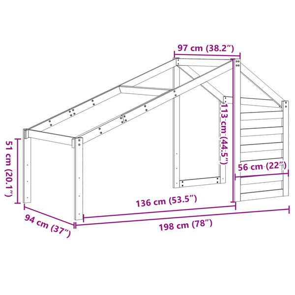 vidaXL Οροφή Κρεβατιού Παιδική Καφέ 198x97x113 εκ. Μασίφ Ξύλο Πεύκου