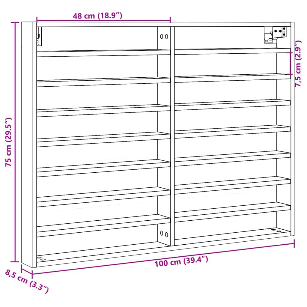 vidaXL Βιτρίνα Γκρι Σκυροδέματος 100x8,5x75 εκ. από Επεξεργασμένο Ξύλο