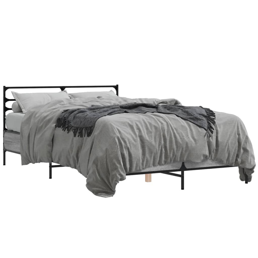 vidaXL Πλαίσιο Κρεβατιού Γκρι Sonoma 135x190 εκ. Επεξ. Ξύλο & Μέταλλο