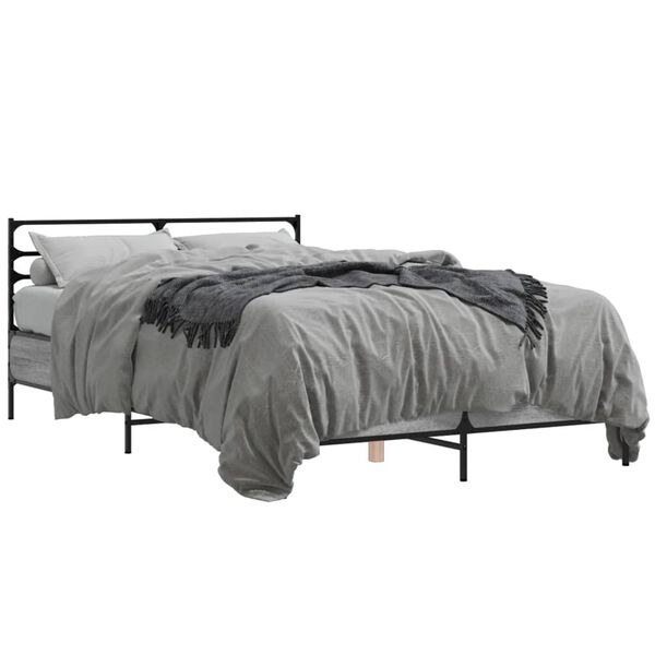 vidaXL Πλαίσιο Κρεβατιού Γκρι Sonoma 135x190 εκ. Επεξ. Ξύλο & Μέταλλο