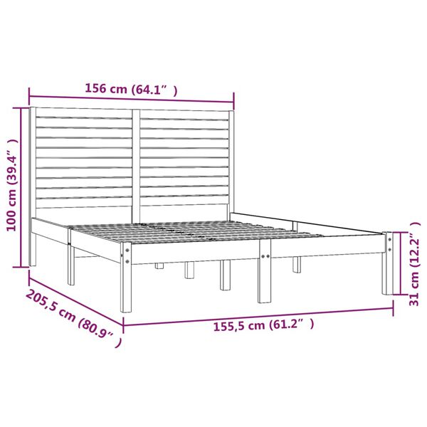 vidaXL Πλαίσιο Κρεβατιού 150 x 200 εκ. Μασίφ Ξύλο King Size