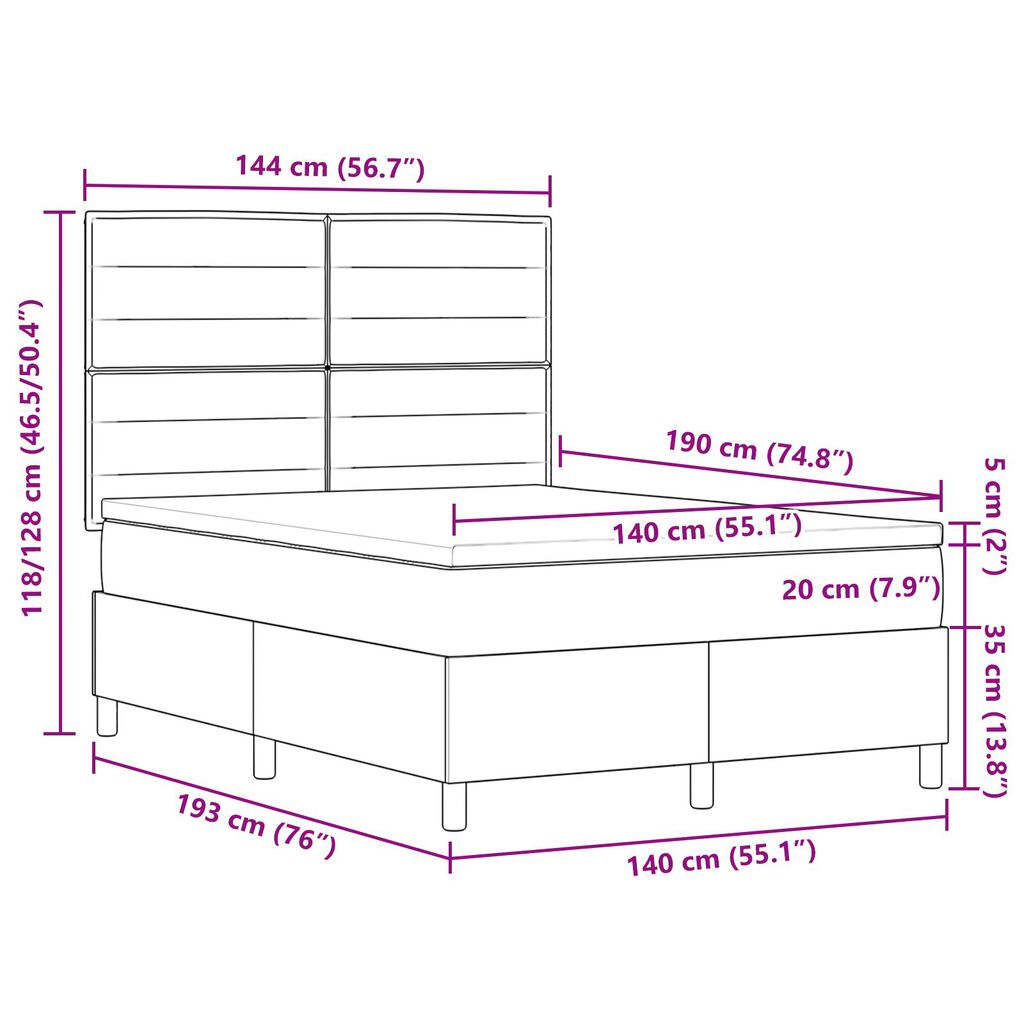 vidaXL Κρεβάτι με Βάση και Στρώμα & LED Μπεζ 140x190 εκ. Ύφασμα