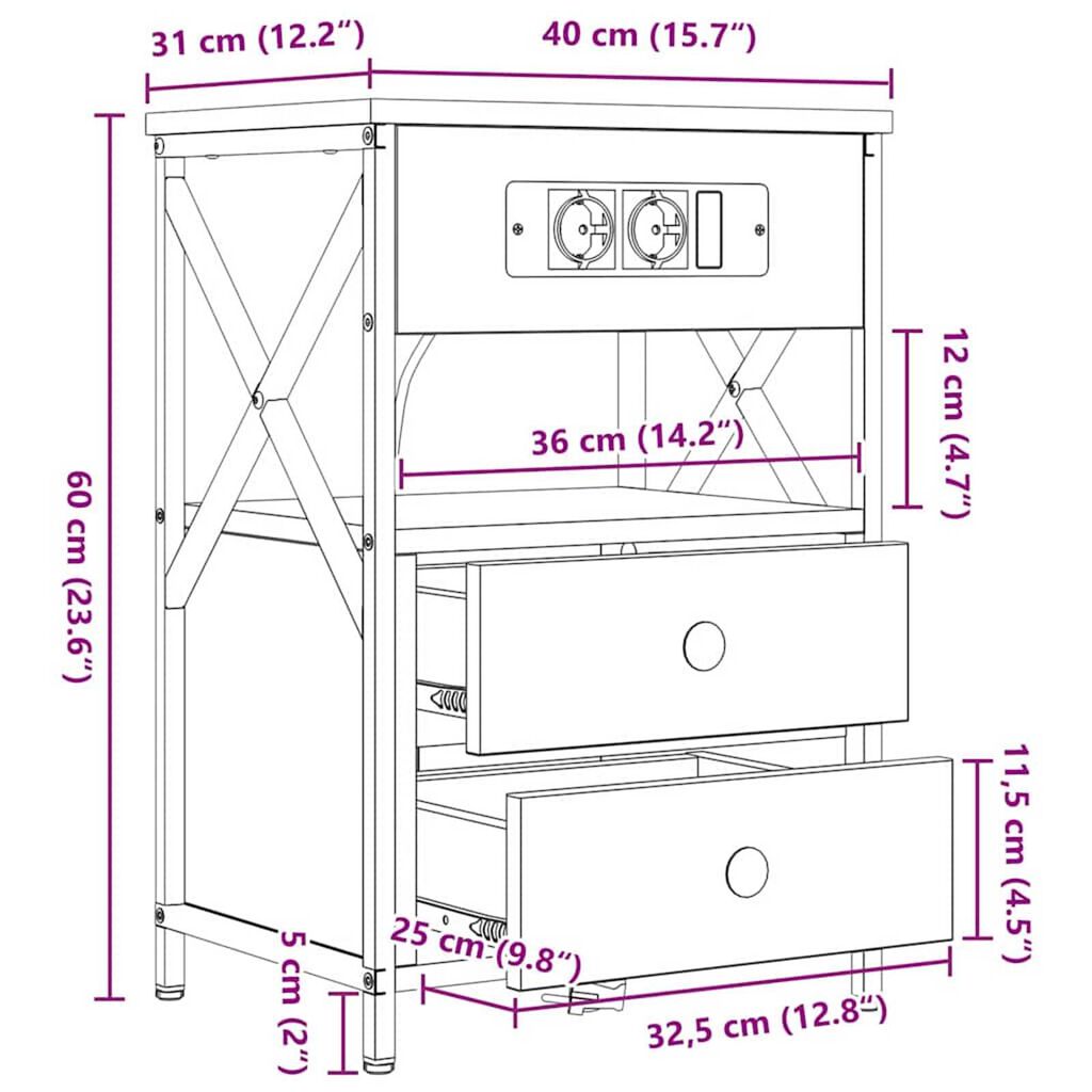 vidaXL Κομοδίνο 2 pcs Γκρι sonoma 40 x 31 x 60 εκ. Επεξεργασμένο ξύλο