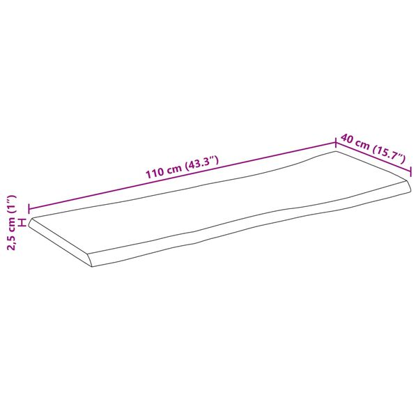 vidaXL Επιφάνεια Τραπεζιού 110x40x2,5 εκ. Live Edge Μασίφ Ξύλο Μάνγκο