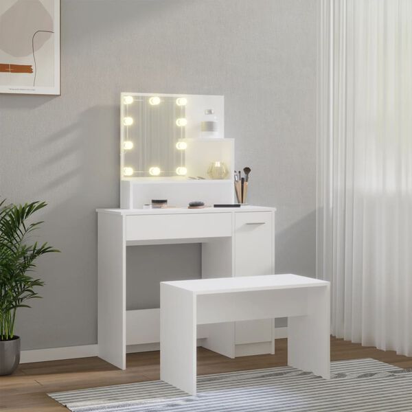 vidaXL Μπουντουάρ Σετ με LED Λευκό από Επεξεργασμένο Ξύλο