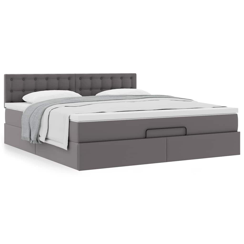 vidaXL Οθωμανικό κρεβάτι με στρώμα Γκρι 180x200cm Faux Leather