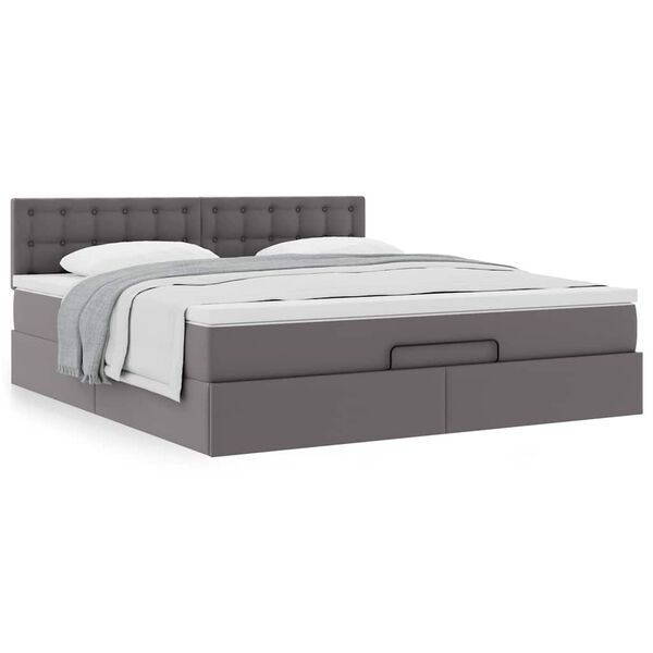 vidaXL Οθωμανικό κρεβάτι με στρώμα Γκρι 180x200cm Faux Leather
