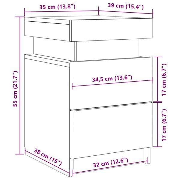 vidaXL Κομοδίνο Μαύρη δρυς 35 x 39 x 55 εκ. Επεξεργασμένο ξύλο