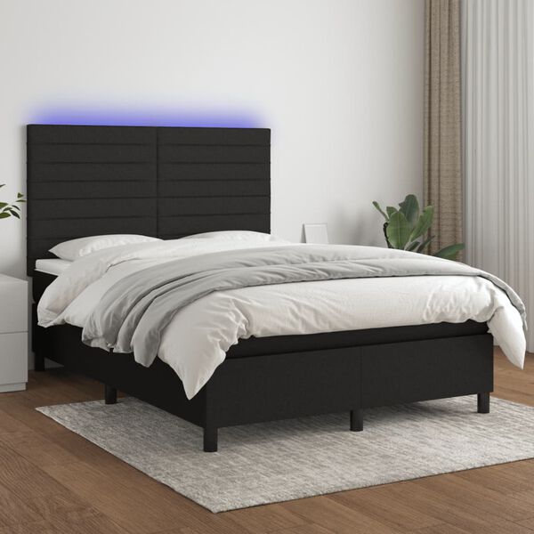 vidaXL &Kappa;&rho;&epsilon;&beta;ά&tau;&iota; Boxspring &mu;&epsilon; &Sigma;&tau;&rho;ώ&mu;&alpha; & LED &Mu;&alpha;ύ&rho;&omicron; 140x190 &epsilon;&kappa;. &Upsilon;&phi;&alpha;&sigma;&mu;ά&tau;&iota;&nu;&omicron;