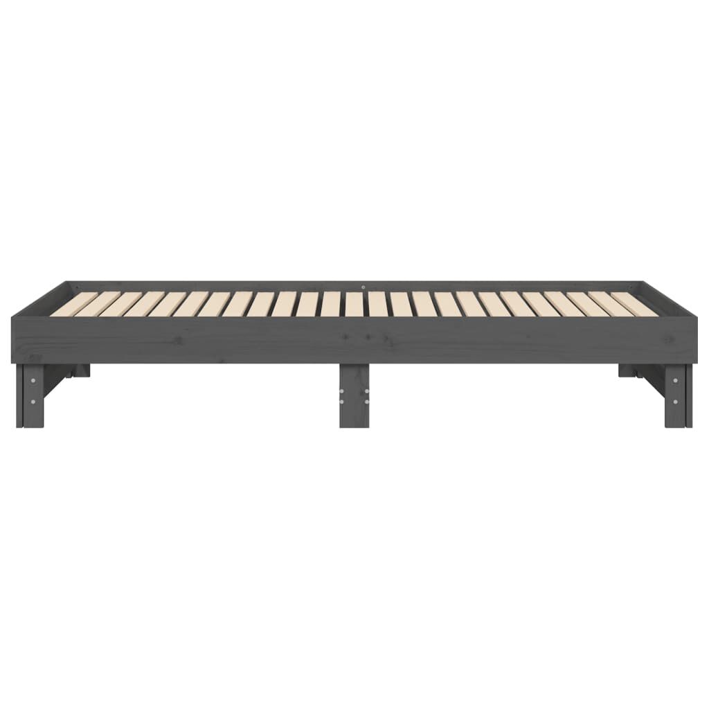vidaXL Καναπές Κρεβάτι Συρόμενος Γκρι 2x(100x200)εκ. Μασίφ Ξύλο Πεύκου