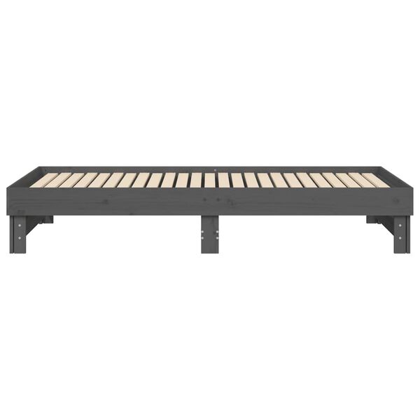 vidaXL Καναπές Κρεβάτι Συρόμενος Γκρι 2x(100x200)εκ. Μασίφ Ξύλο Πεύκου