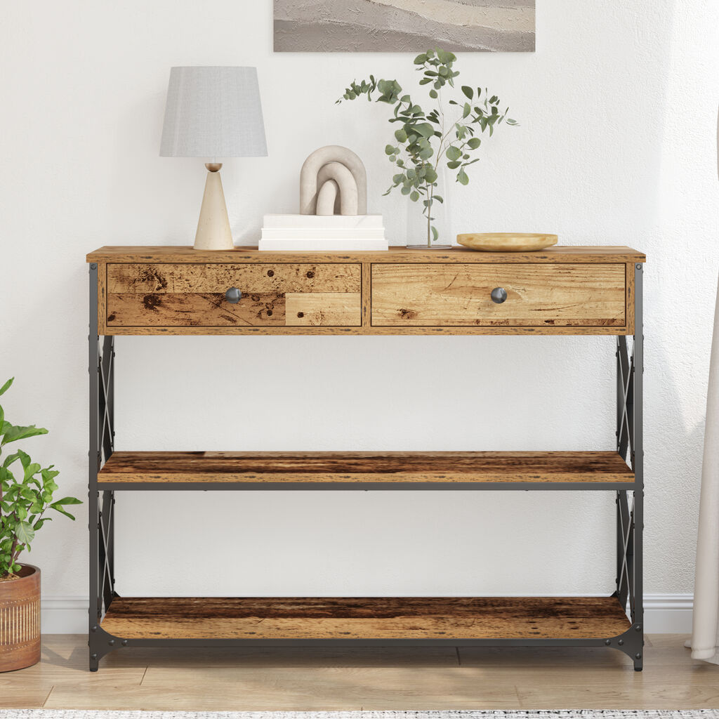 vidaXL Κονσόλα Παλιού Ξύλου 100x28x75 εκ. Κατασκευασμένο Ξύλο & Χάλυβας