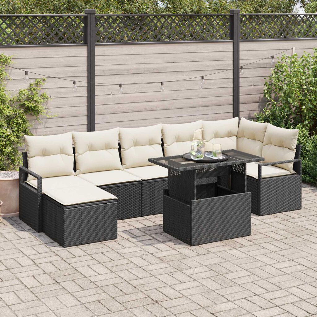 vidaXL Σετ Καναπέ Κήπου με μαξιλάρι 8 pcs Μαύρο και κρεμ