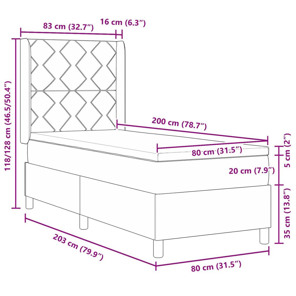 κρεβάτι Box Spring με στρώμα & LED taupe 80x200 εκ. ύφασμα
