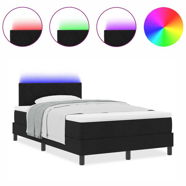 vidaXL Κρεβάτι με Στρώμα & Φωτισμό LED Μαύρο 120x200 cm Ύφασμα