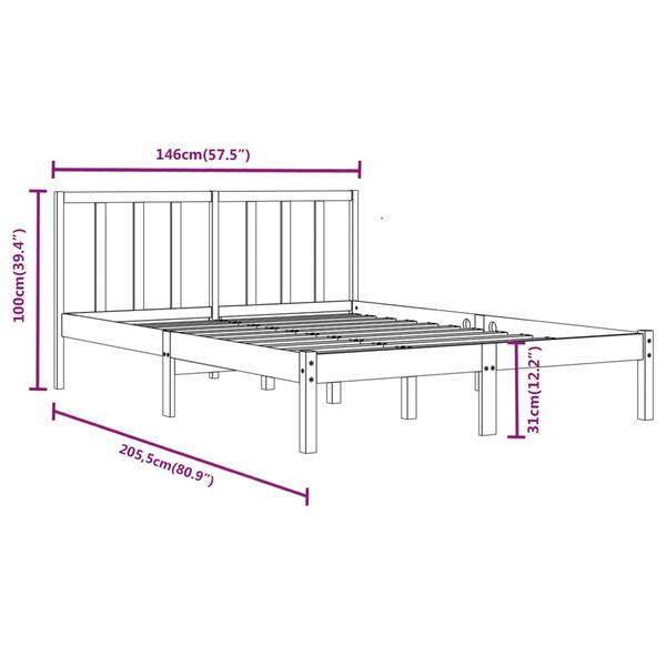 vidaXL Πλαίσιο Κρεβατιού 140 x 200 εκ. από Μασίφ Ξύλο Πεύκου