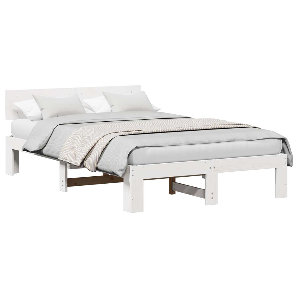vidaXL Σκελετός Κρεβατιού Λευκό 135 x 190 cm Μασίφ ξύλο πεύκου