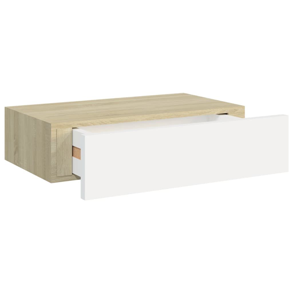 vidaXL Ράφι Επιτοίχιο με Συρτάρι Δρυς/Λευκό 40 x 23,5 x 10 εκ. από MDF
